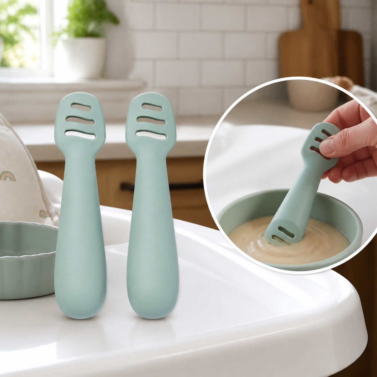Food Snacks That Are Green - 2pcs Green Baby Dipping Spoons Soft