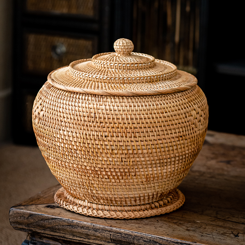Food Snacks That Are Green - Handwoven Rattan Tea Storage Box With