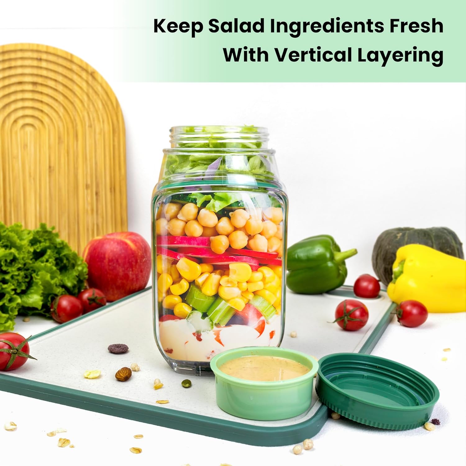 2-Pack 34oz Salad Jar Containe - Food Snacks That Are Green 评论和价格