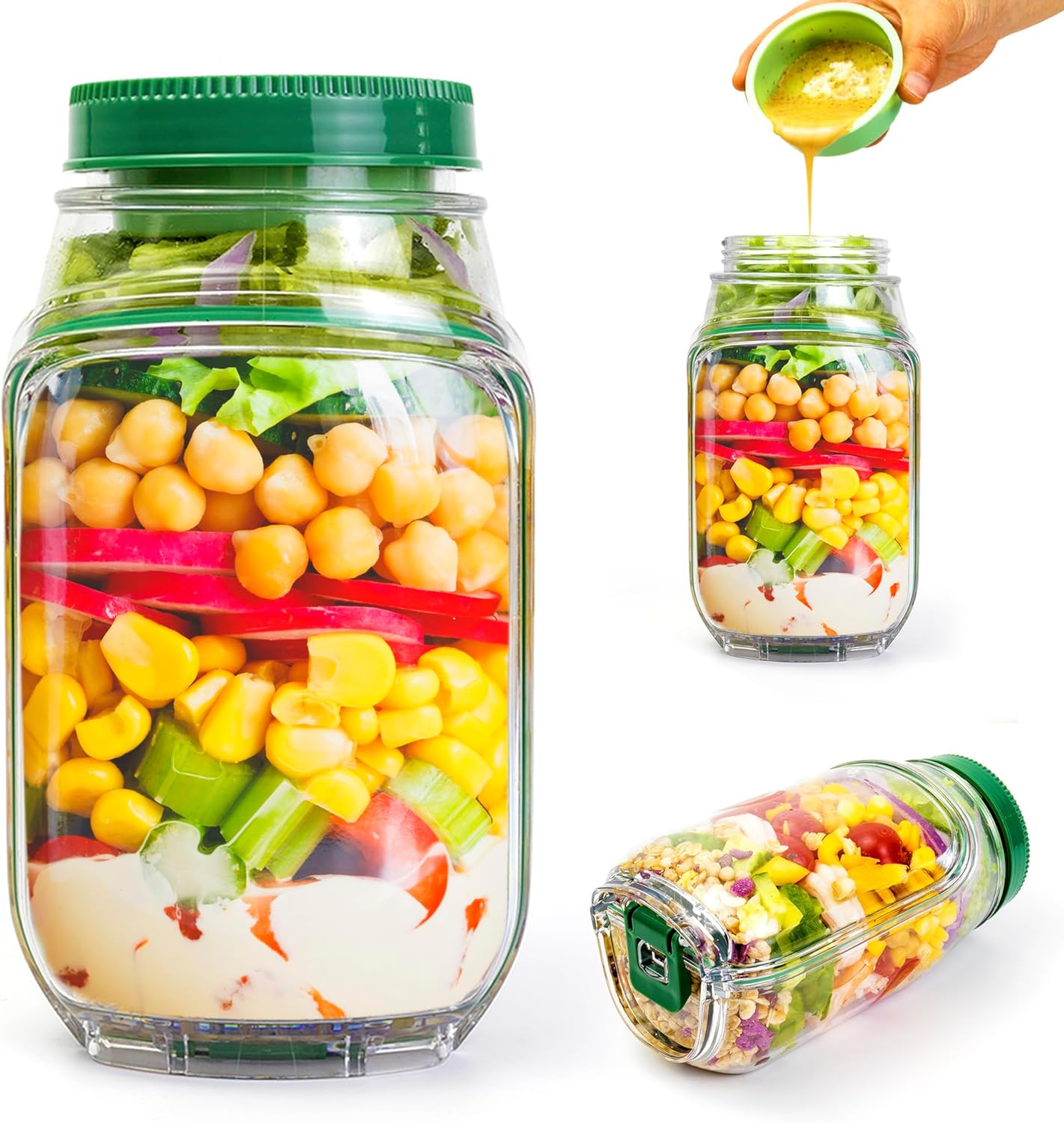 2-Pack 34oz Salad Jar Containe - Food Snacks That Are Green 评论和价格