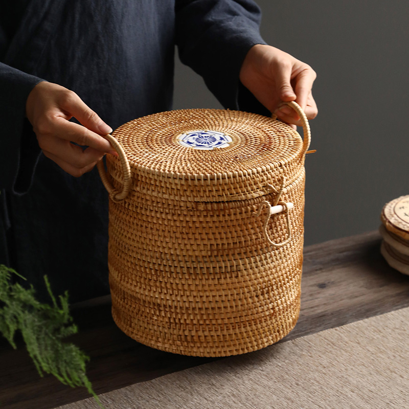 Handwoven Rattan Tea Storage B - Food Snacks That Are Green 评论和价格