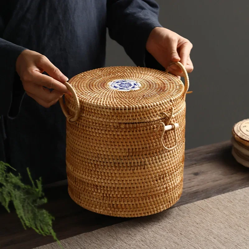 Handwoven Rattan Tea Storage B - Food Snacks That Are Green 评论和价格